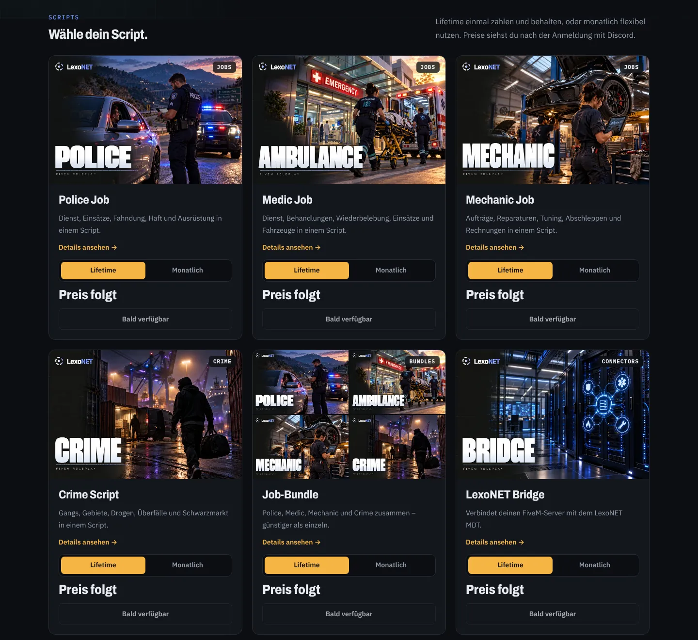 Scripts im LexoNET Shop mit Kategorien und Varianten Lifetime und monatlich